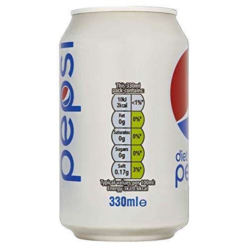 Diet Pepsi Cans 330ml x 24 : 3 for £24 / £19.50 Subscribe & Save + 20% Voucher On 1st Subscribe & Save @ Amazon