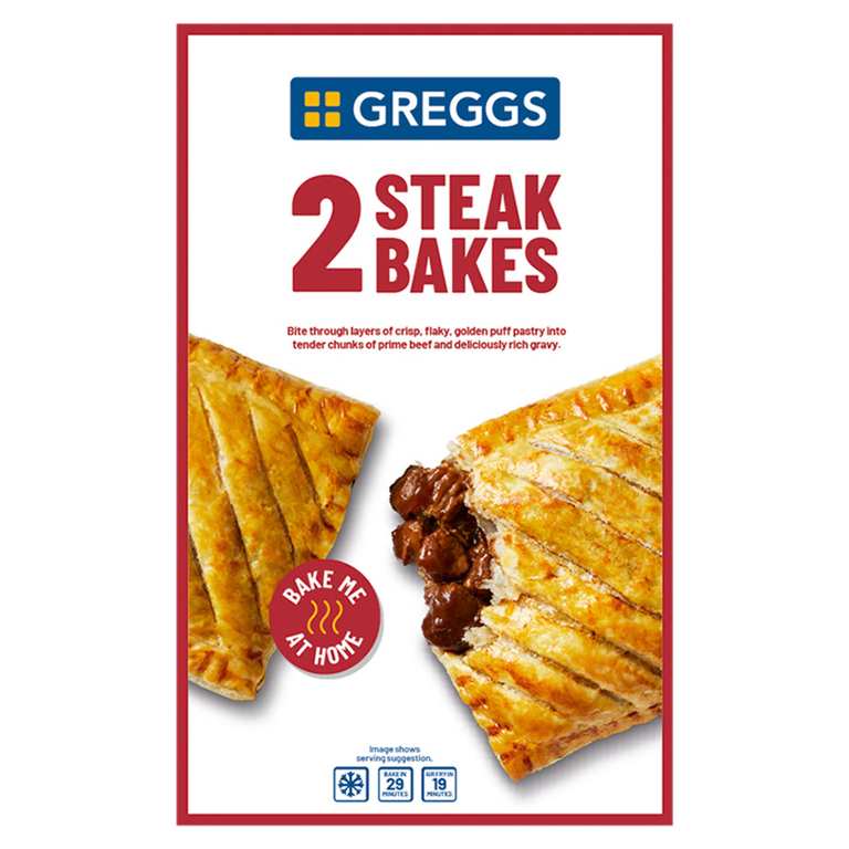 Greggs 2 Steak Bakes 280g / Corned Beef Bakes 290g / Bacon & Cheese Wraps 202g (Clubcard Price)