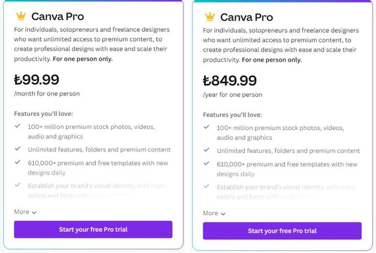 Canva Pro for £35 per year / £4pm with Turkish VPN @ Canva
