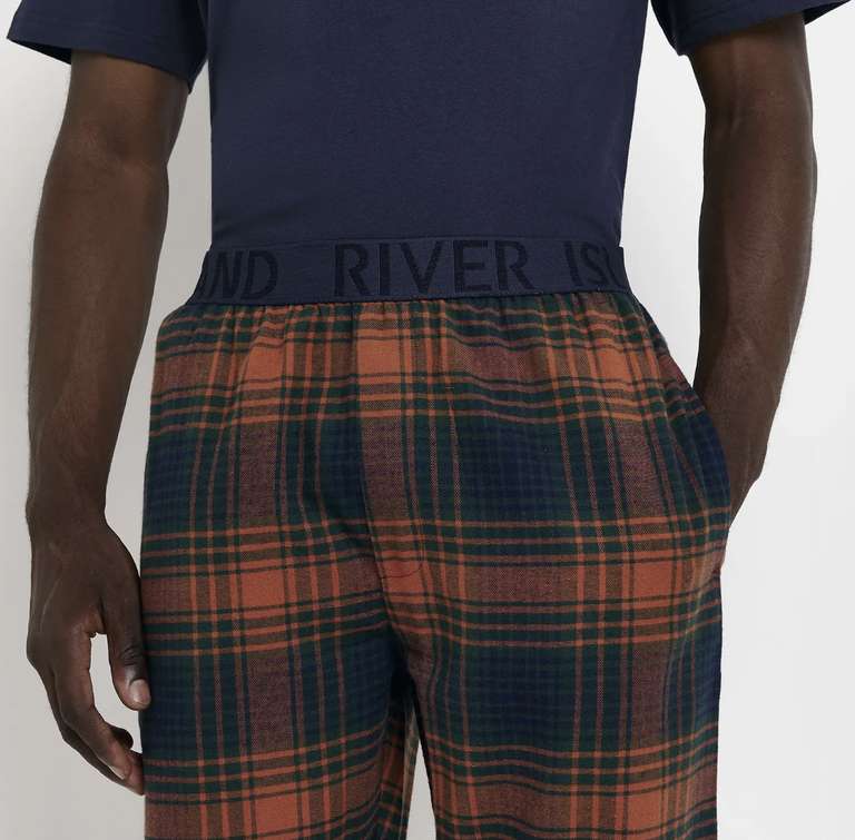River Island Mens Jogger Set Orange Dark Check T-Shirt Pants Pyjamas Loungewear - £10 + free delivery @ Riverislandoutlet / eBay
