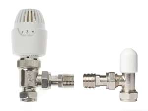 Drayton RT212 White Angled Thermostatic TRV & Lockshield - 15mm X 1/2" - Free Click & Collect