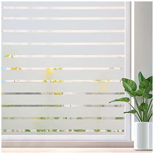 Lifetree Privacy Film for Glass Windows - Frosted Static Cling Stripe Pattern, No Glue (44.5 x 200cm) Sold by TipRokuk