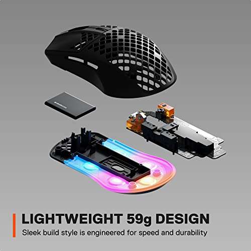 SteelSeries Aerox 3 Wireless - Super Light Gaming Mouse - 18,000 CPI TrueMove Air Optical Sensor - 200 Hour Battery Life - £49.99 @ Amazon