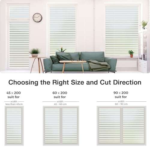 Lifetree Privacy Film for Glass Windows - Frosted Static Cling Stripe Pattern, No Glue (44.5 x 200cm) Sold by TipRokuk