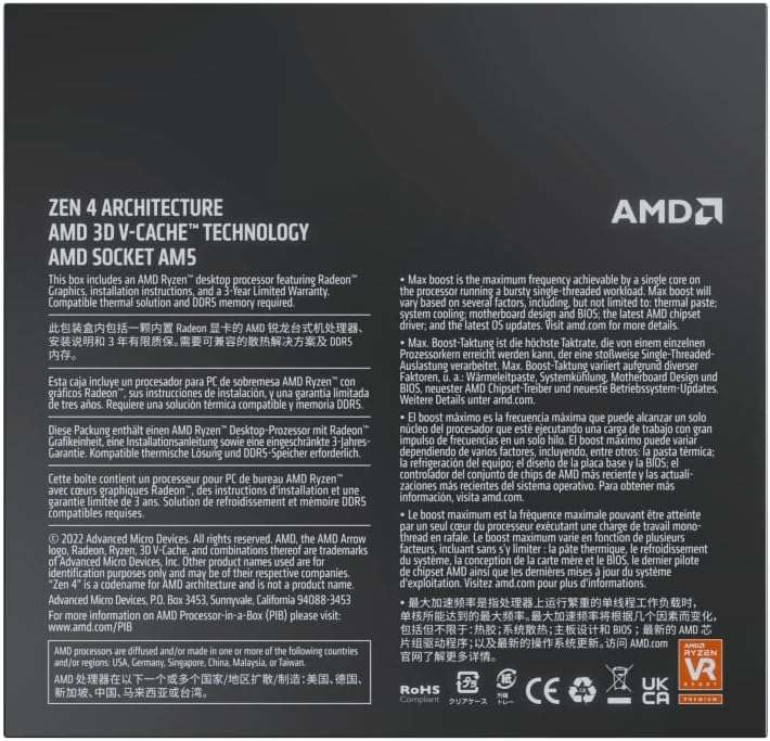 AMD Ryzen 7 7800X3D AM5 Zen 4 PCIe 5.0 CPU - 8C/16T, 104MB Cache, 5.0GHz Max Boost (+ Free Starfield Game & UV/Blue Light Filter Glasses)