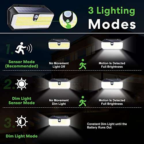 (2 Pack) 282 LED Solar Motion Sensor Lights IP65 Waterproof 3 Lighting Modes - £11.89 Sold By SDA DEN TAL STUDIO LTD FB Amazon