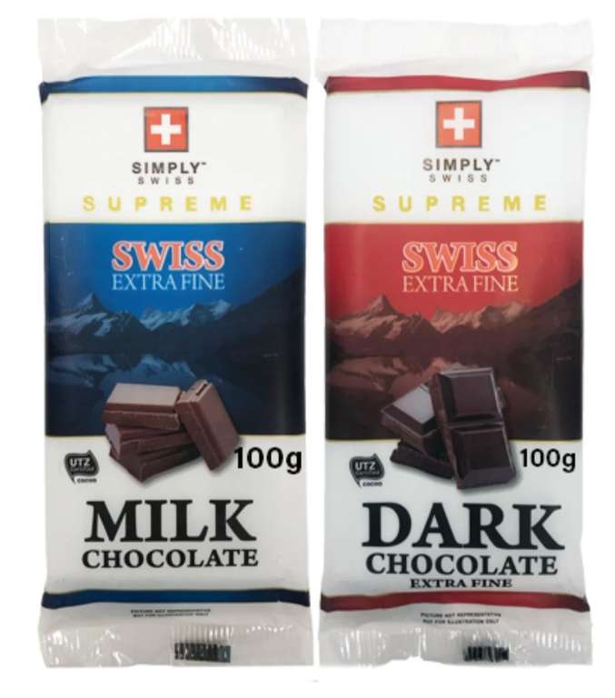 Simply Swiss Supreme Chocolate Milk or Dark 100g 2 for £1 @ Farmfoods