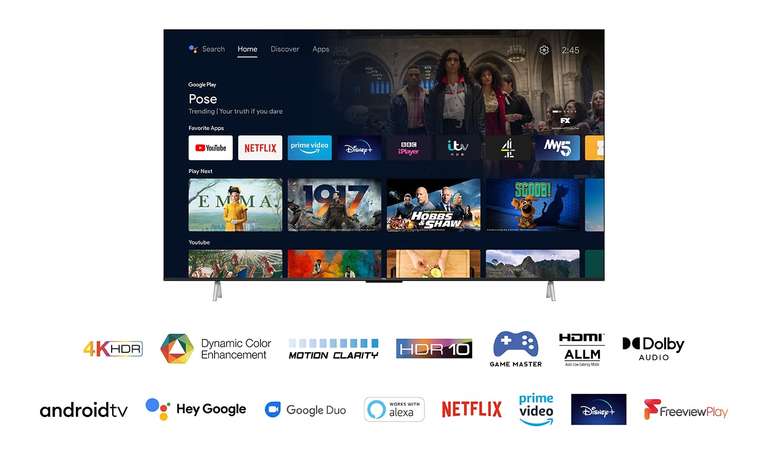 TCL 75P639K 75-inch 4K Smart TV, HDR, Ultra HD, Smart TV Powered by Android TV, Bezeless design £698 @ Amazon