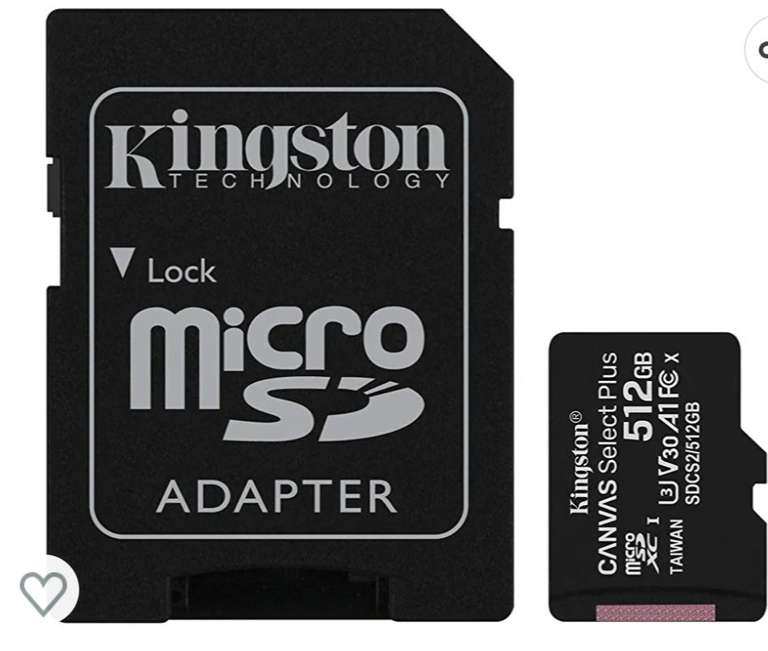 512gb Kingston Canvas Select Plus microSD Card A1 V30 100 MB/s £34.98 @ Amazon