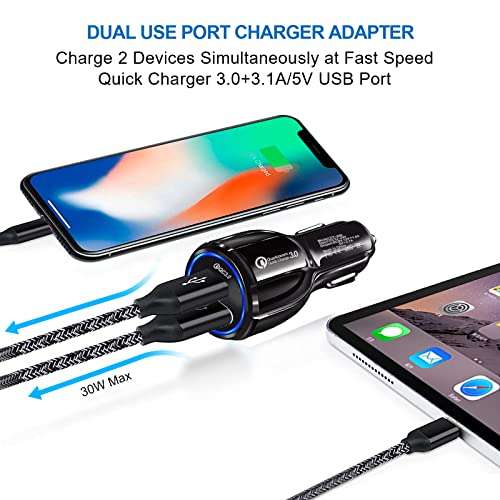 HORJOR USB Car Charger Adaptor, Dual Port USB 3.0 Car Cigarette Lighter  Phone Charger 30W 5A Fast Charging £3.99 @