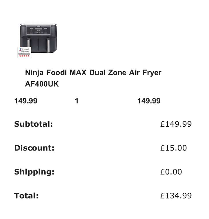 Ninja Foodi Max Dual Zone Air Fryer AF400UK with newsletter sign up code