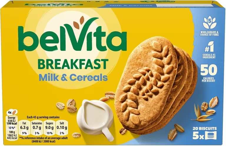 Belvita Milk & Cereal Breakfast Biscuits, Made With 5 Wholegrains (5 x 45g) - 80p / 71p S&S
