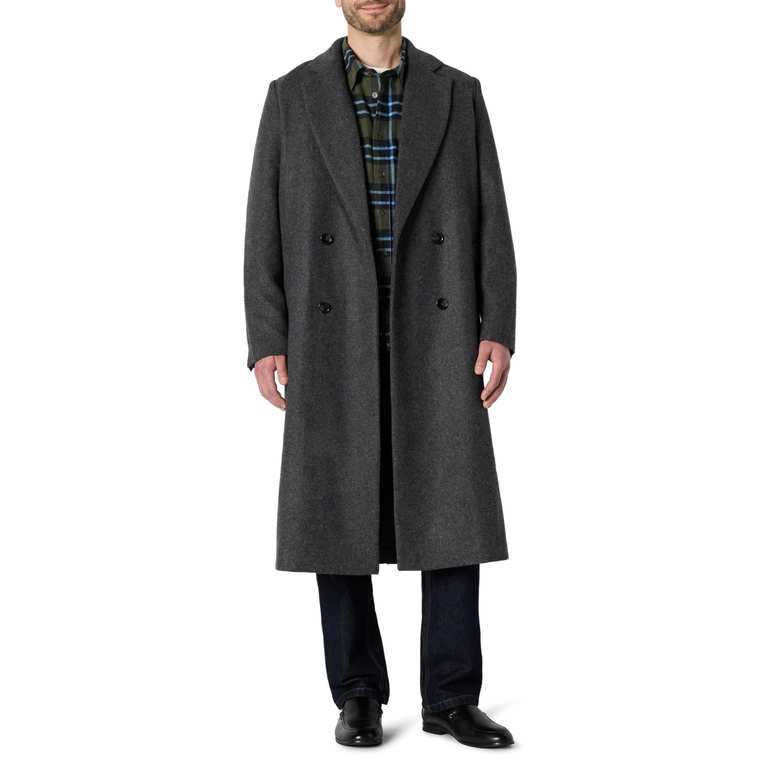 Men's Relaxed-Fit Double-Breasted Wool-Blend Long Coat - Large