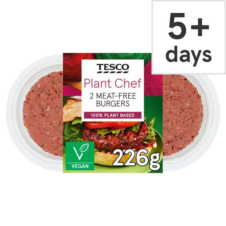 Tesco Plant Chef 2 Meat Free Burgers 226G £1.65 Clubcard Price @ Tesco