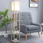 4-Tier Floor Standing Lamp with Storage Shelf (3 Colours - Rustic Brown / White / Oak) - With Code
