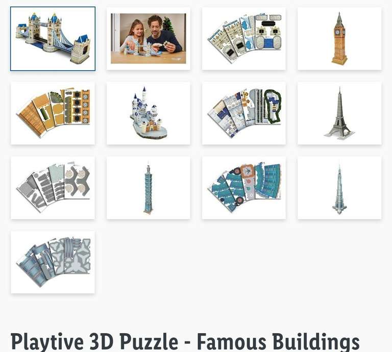 Playtive 3D Puzzle - Choice of 5 Famous Buildings (Tower Bridge, Eiffel Tower, Big Ben etc) £2.99 @ Lidl