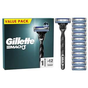 Gillette Mach3 Men's Razor + 12 Razor Blade Refills, 3 Blades for a Smooth Shave, Fits All Mach3 Handles - £16.13 S&S