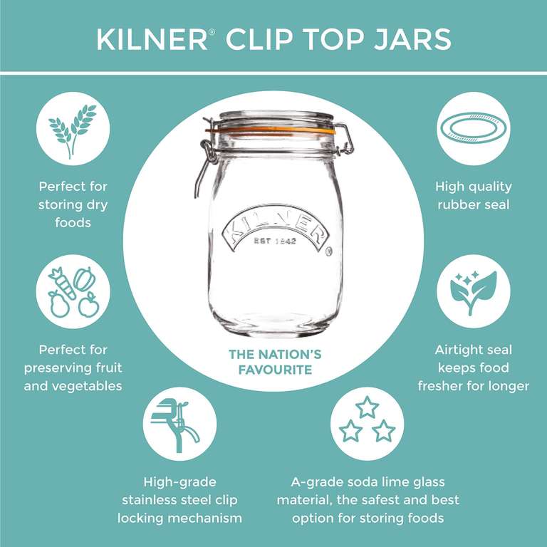 Kilner 1ltr Glass Jar w/Clip Top Lid