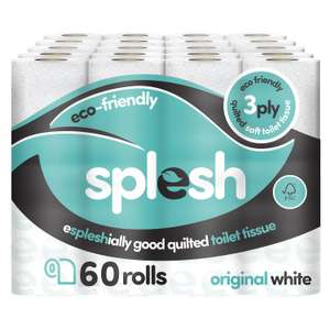 Splesh by Cusheen 3-ply Toilet Roll - Unscented 60 Pack - Sold & Dispatched By Cusheen