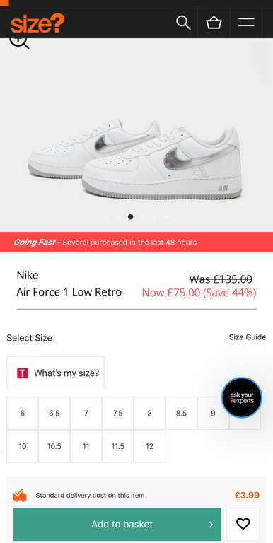Nike AirForceOne £75 + £3.99 delivery @ Size?