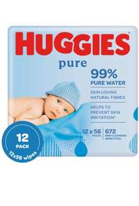 Huggies Pure, Baby Wipes, 12 Packs (672 Wipes Total) - 99 Percent Pure Water Wipes - Fragrance Free £9 @ Amazon