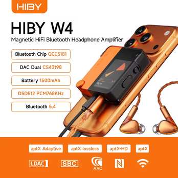HiBy W4 Portable HiFi Bluetooth Headphone Amplifier with MagSafe Adaptor ( 2 inch colour touchscreen )w/code@HIBY Official Store