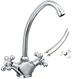Bristan Cascade Penridge Traditional Kitchen Tap Chrome Twin Lever + Flexi Pipes + 5 Year Guarantee W/Code |Sold by Buyaparcel (UK Mainland)