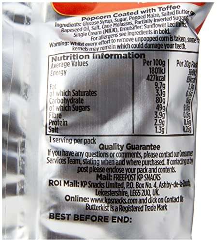 Butterkist Crunchy Toffee Popcorn 6x20g, Case of 12 (72 x 20g Snack Bags)