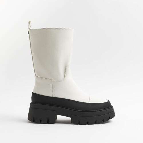 River Island Womens Welly Boots White 3 Quarter Pull On Chunky Sole Comfortable £7 + free delivery @ River island / ebay