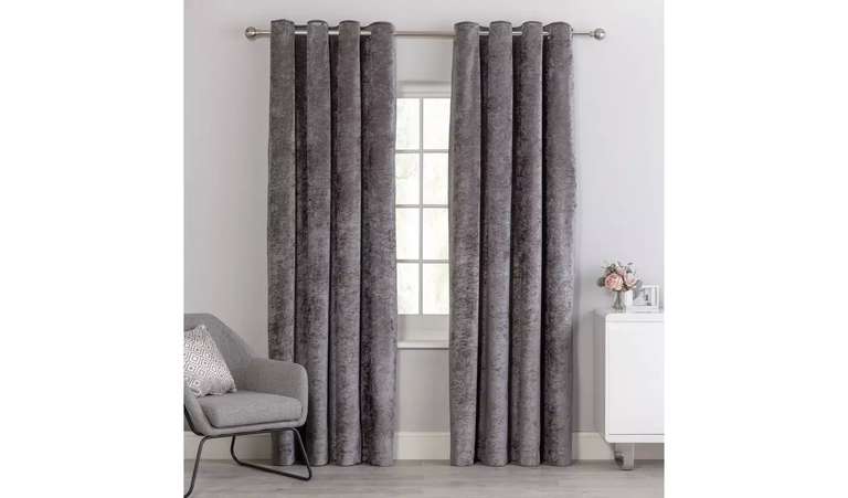 Argos Home Crushed Velvet Fully Lined Eyelet Curtains, Charcoal from £15 (Width 117cm X Drop 137cm) - £15 Free Click & Collect @ Argos