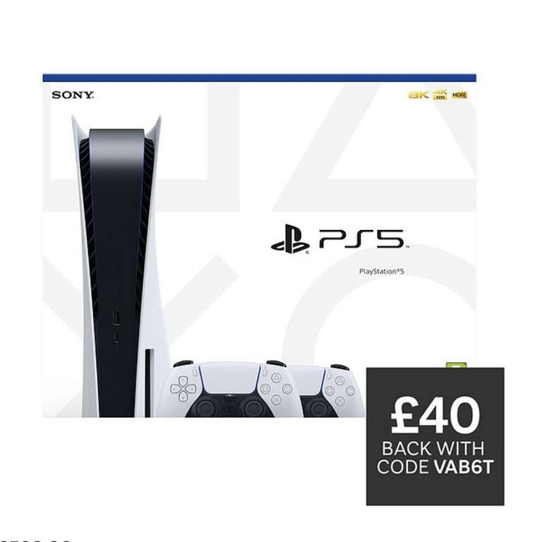 PlayStation 5 Disc Console And Two DualSense Wireless Controllers - £529.99 with click & collect @ Very (+ Claim £40 Cashback With Code)