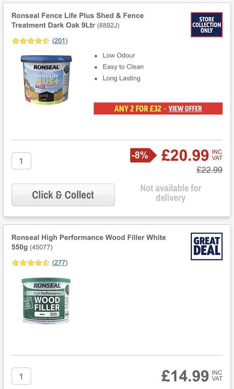 Ronseal products buy one get one half price + free C&C @ Screwfix