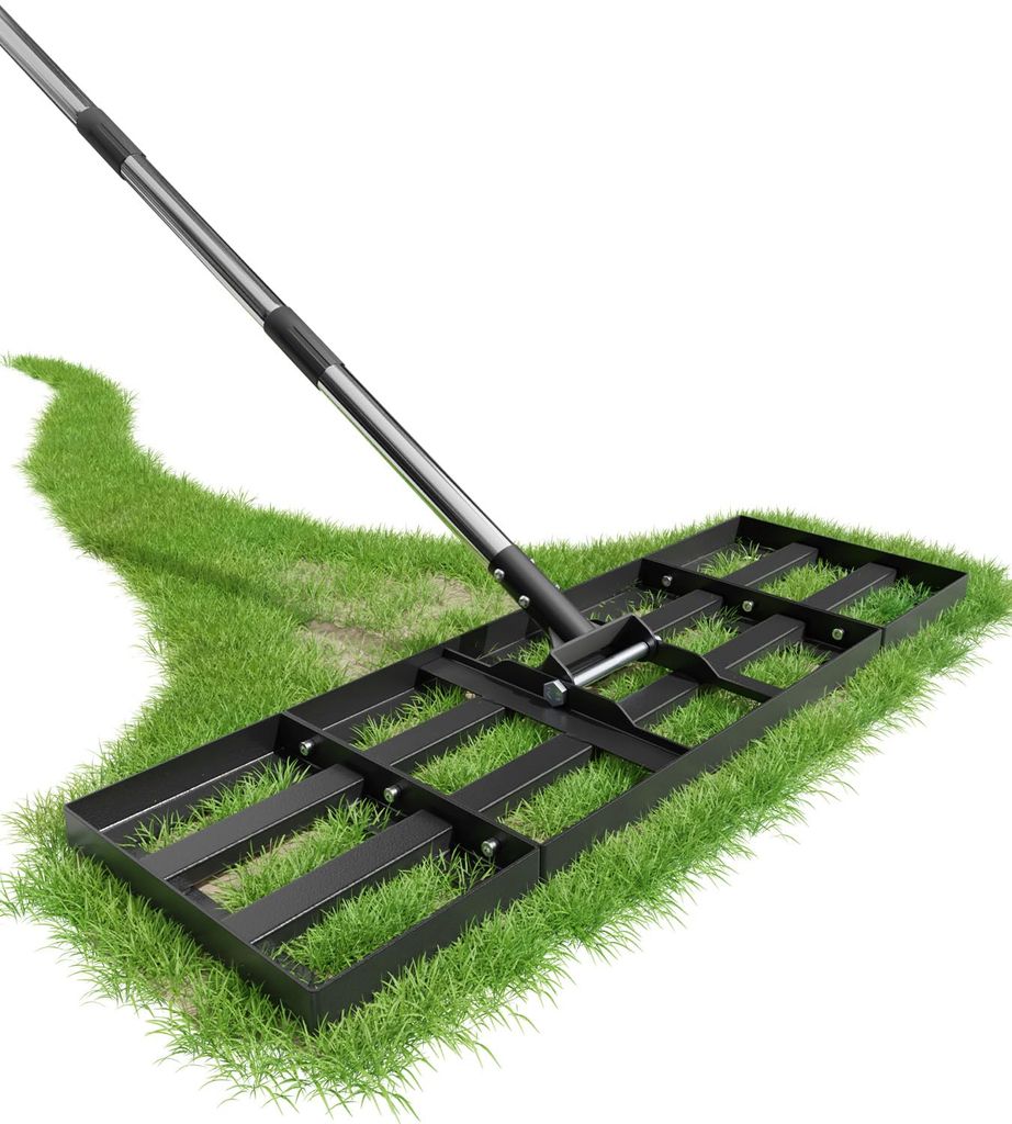 Lawn Levelling Rake, 75x25cm Lawn Leveller with Adjustable Length, Heavy Duty Soil Levelling Tool, 190cm - Sold by HFHOME-UK / FBA
