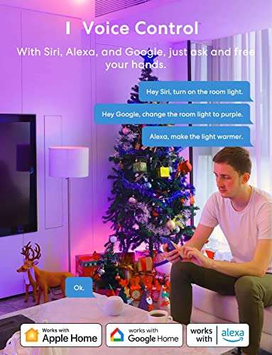meross Smart Bulb Alexa Light Bulb B22 Works with Apple Homekit, Alexa, Google Home, Siri Voice Control Dimmable Multicolour LED 9W 2 Pack