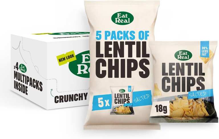 Eat Real Lentil Chips, Salted, 4 x 5 x 18g, Gluten-Free Vegan-Friendly