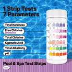 TESPERT Pool Water Test Kit 7-in-1 Spa and Hot Tub Test Strips125 Strips Pool Test Strips Hot Tub Chemistry Test Kit for Hardness
