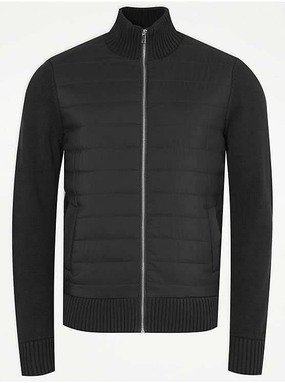 Black Half Padded Zip Up Knitted Jacket, Men