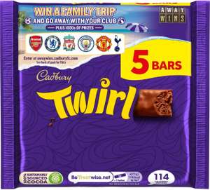 Cadbury Twirl Chocolate Bar Multipack, 5 x 21.5g - 77p minimum order of 3 - £2.31 @ Amazon