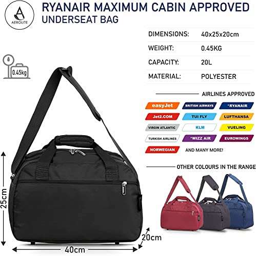 Aerolite Ryanair 40x20x25 Cabin Bags with 10 Year Guarantee - set of 2 Sold by Packed Direct / FBA
