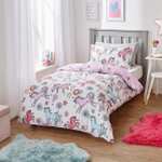 Unicorn Retro Floral Single Duvet Cover and Pillowcase Set + Free Click and Collect