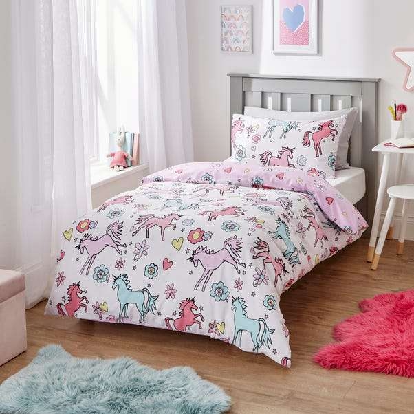 Unicorn Retro Floral Single Duvet Cover and Pillowcase Set + Free Click and Collect