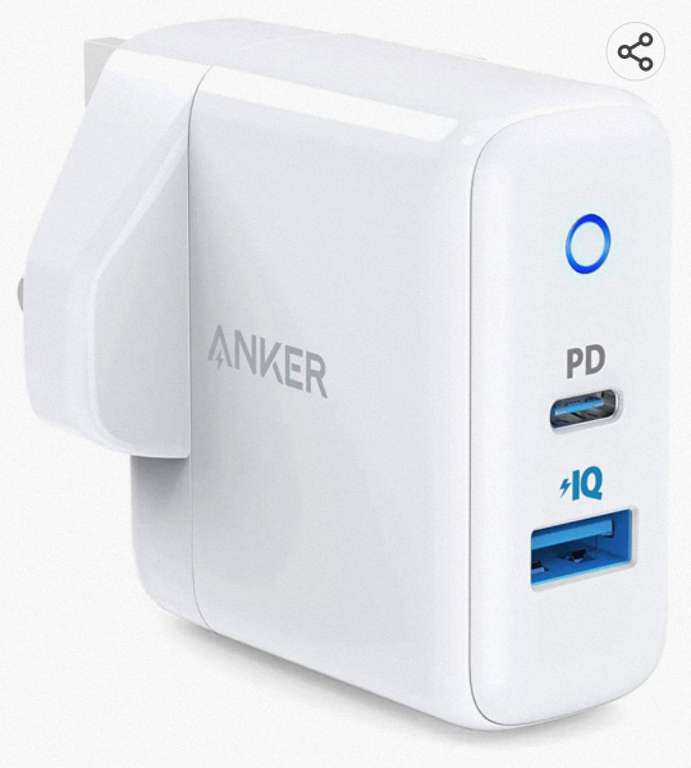 Anker Plug with 1 USB C + 1 USB A IQ 32W 2 Port USB Charger with 20W Power Delivery Adapter £12.99 @ Dispatches Amazon Sold by AnkerDirect