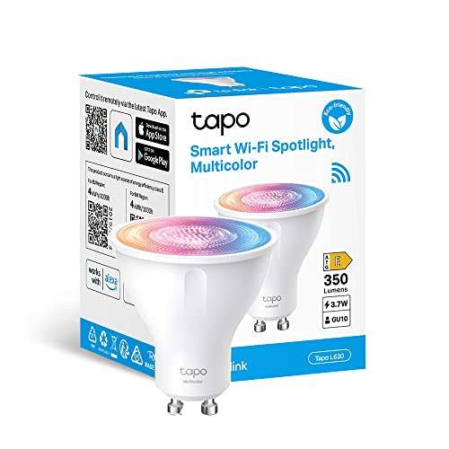 TP-Link Tapo Smart Wi-Fi Spotlight, Multicolour, Dimmable, White Tunable, GU10 Lamp Base, Alexa & Google Home, No Hub