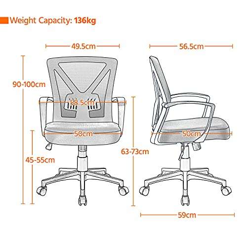 Yaheetech Office Chair Adjustable Computer Chair Ergonomic Fabric Mesh Swivel Chair Dispatched and sold by Yaheetech UK