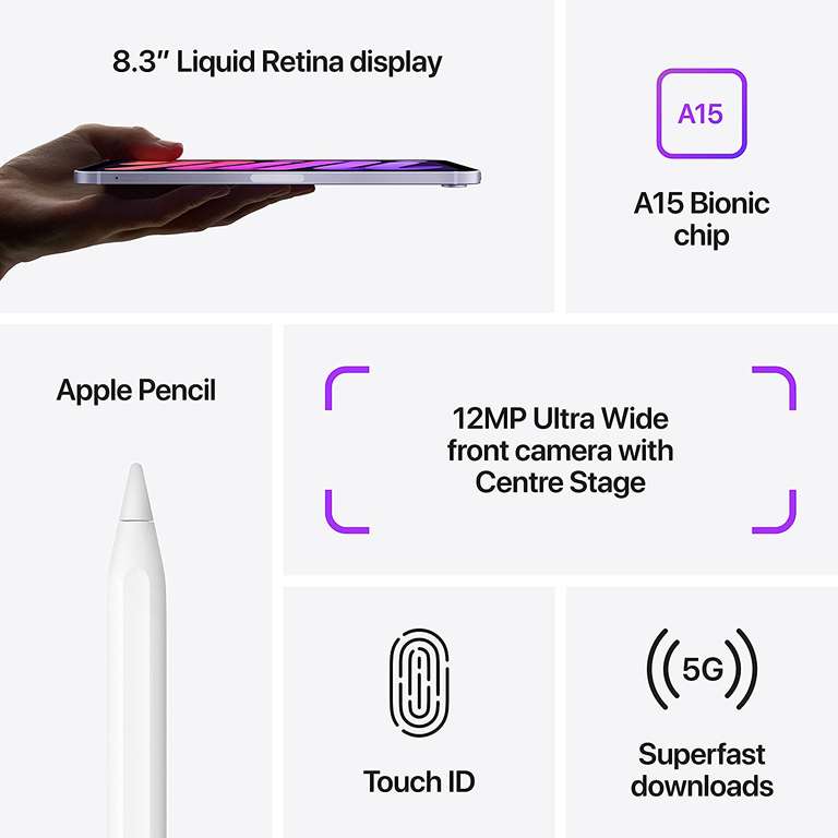 2021 Apple iPad mini (6th Generation) - 8.3 inch, Wi-Fi + Cellular, 64GB - Pink - £459 @ Amazon