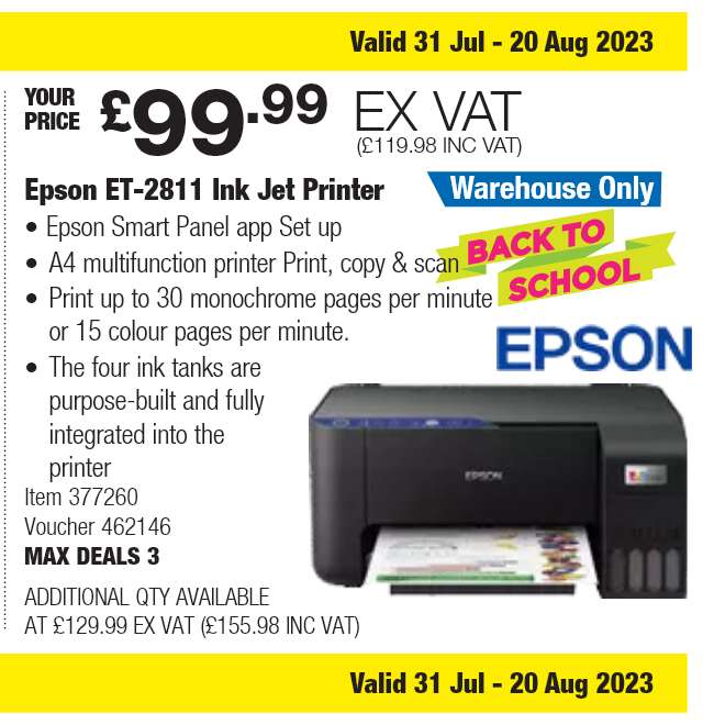 Epson EcoTank ET-2811 Ink Jet Printer instore