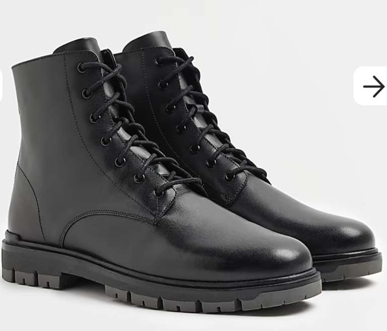 Men’s River Island Black Leather Lace Up ankle boots £25 + free click and collect @ River Island