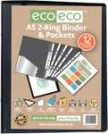 eco-eco A5 65% Recycled Presentation Ring Binder with 12 Multi Punched Pockets Black
