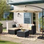 SONGMICS PE Rattan Patio Furniture Set - 3 Seater Sofa, Footrest and Glass Coffee Table - W/Code