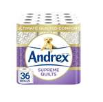 Andrex Supreme Quilts Quilted Toilet Paper - 36 Toilet Roll Pack - 25% Thicker Than Before . Ss + voucher £21.80